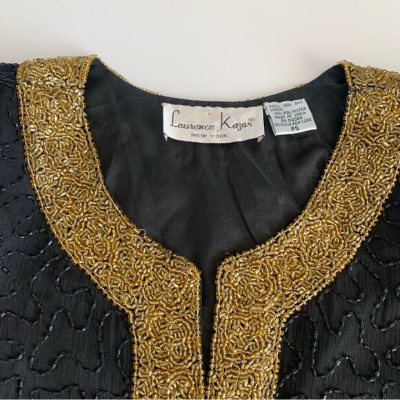 Laurence Kazar Vintage Black Gold Beaded Cocktail Silk Jacket Size Petite Small - Picture 2 of 7